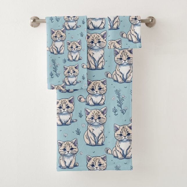 Kitties Kittens Cats in Seamless Pattern  Bath Towel Set (Insitu)
