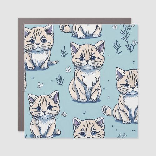 Kitties Kittens Cats in Seamless Pattern Car Magnet