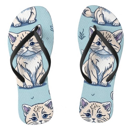 Kitties Kittens Cats in Seamless Pattern Flip Flops