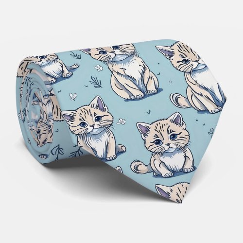 Kitties Kittens Cats in Seamless Pattern Neck Tie