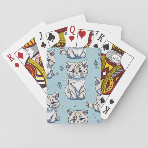 Kitties Kittens Cats in Seamless Pattern Poker Cards