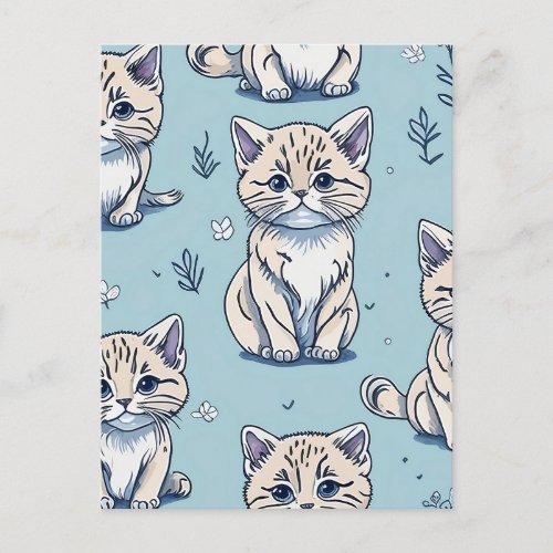 Kitties Kittens Cats in Seamless Pattern Postcard