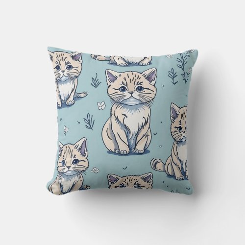 Kitties Kittens Cats in Seamless Pattern Throw Pillow