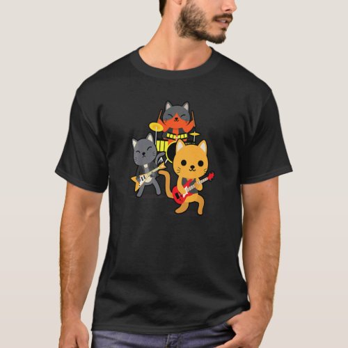 Kitties On Bass Guitar And Drum Music Cat Owner T_Shirt