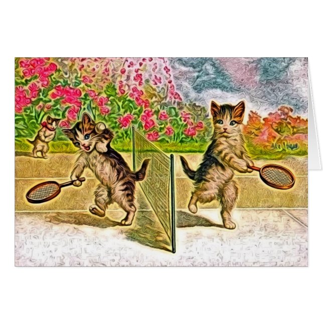 Kitties Playing Tennis, All Occasion Blank Inside Cards (Front Horizontal)