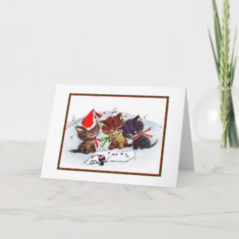 Kitties With Maestro Mouse Holiday Card by dmorganajonz at Zazzle