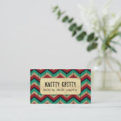 Kitting Crochet Chevron Red Teal Business Card (Standing Front)