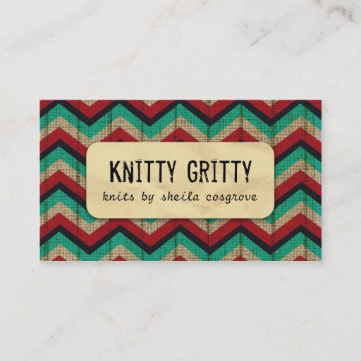 Customizable Kitting Crochet Chevron Red Teal Business Card