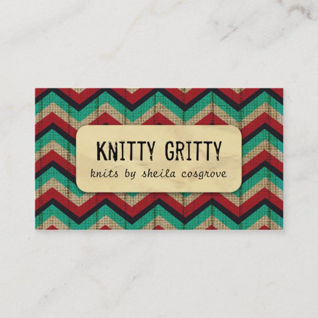 Kitting Crochet Chevron Red Teal Business Card (Front)