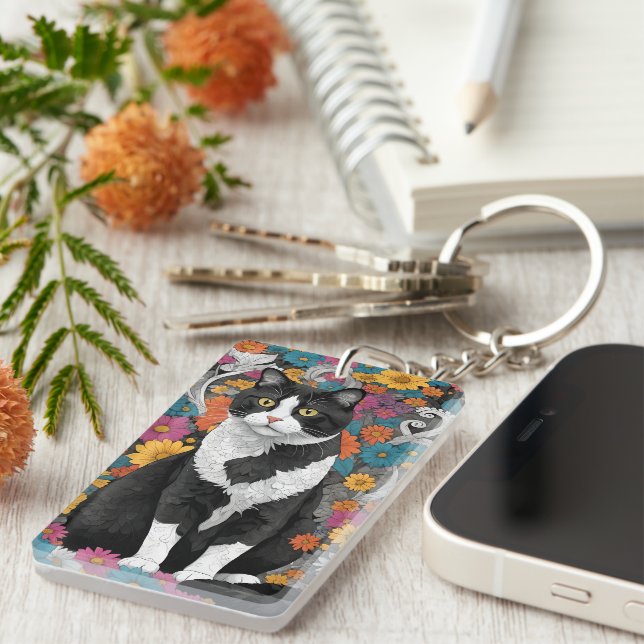 Kitty among the flowers keychain (Front Right)