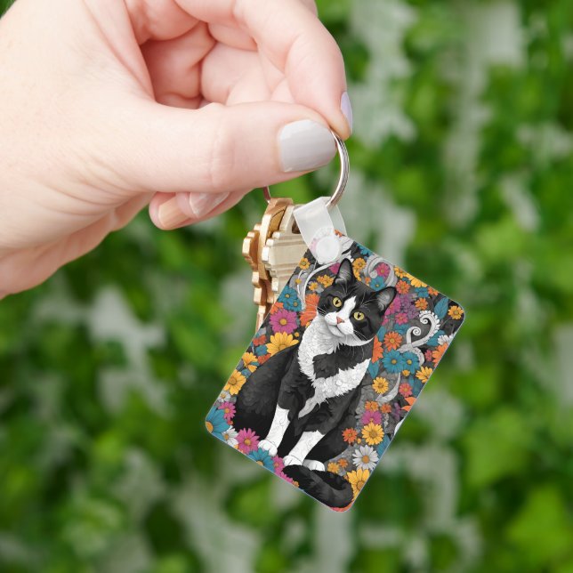 Kitty among the flowers keychain (Hand)