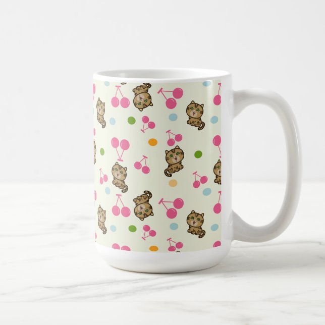 kitty and cherries pattern coffee mug (Right)