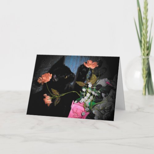 Kitty and flowers greeting card