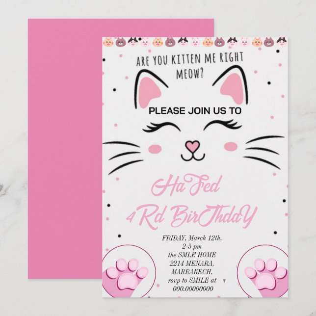 Kitty and Friends Birthday Invitation, Printable P Invitation (Front/Back)