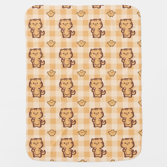 Kitty and little chicken pattern baby blanket (Front)