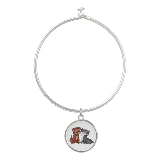 Kitty and Puppy Bangle Bracelet (Front)