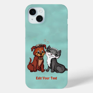 Kitty and Puppy , Edit Your Text iPhone 15 Plus Case