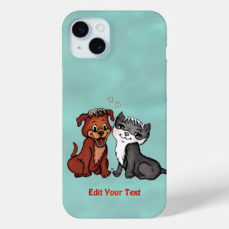Kitty and Puppy , Edit Your Text iPhone 15 Plus Case