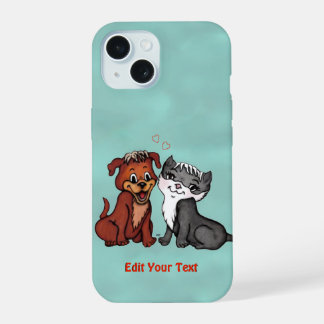 Kitty and Puppy , Edit Your Text iPhone 15 Case