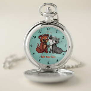 Kitty and Puppy , Edit Your Text Pocket Watch