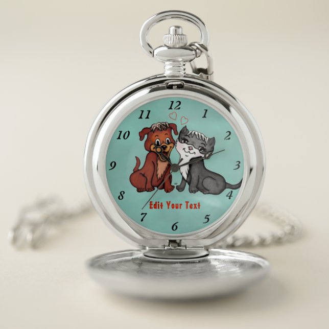 Kitty and Puppy , Edit Your Text Pocket Watch (Inside)