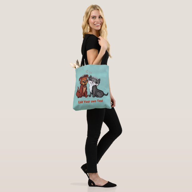 Kitty and Puppy , Edit Your Text Tote Bag (On Model)