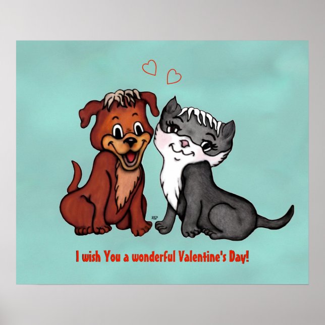 Kitty and Puppy , Happy Valentines Day! Poster (Front)