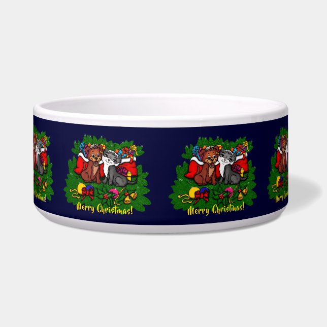 Kitty and Puppy , Happy XMas Bowl (Front)