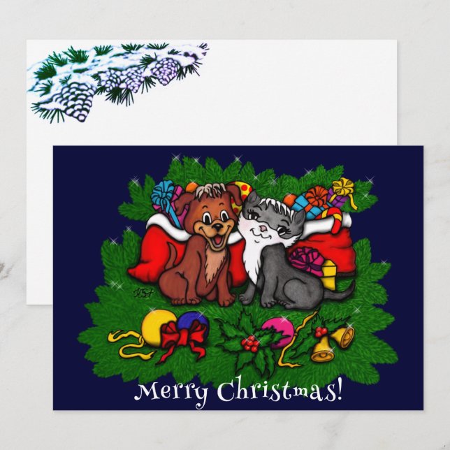 Kitty and Puppy , Happy XMas Card (Front/Back)