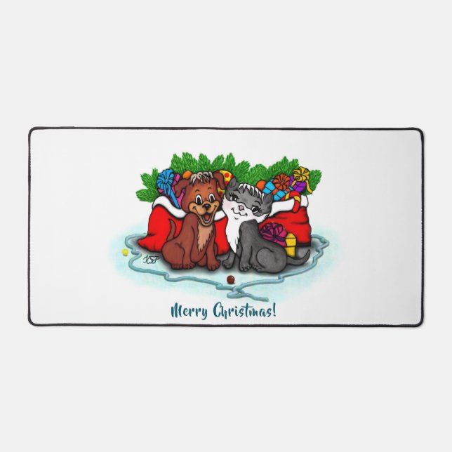 Kitty and Puppy , Happy XMas Desk Mat (Front)
