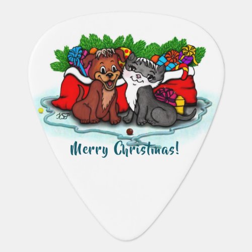 Kitty and Puppy  Happy XMas Guitar Pick