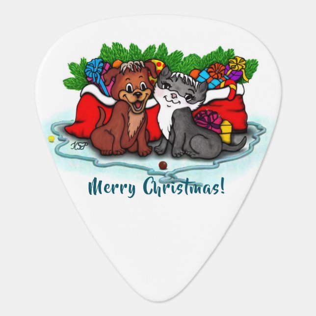 Kitty and Puppy , Happy XMas Guitar Pick (Front)