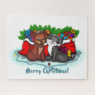 Kitty and Puppy , Happy XMas Jigsaw Puzzle