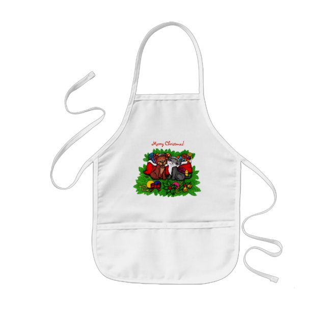 Kitty and Puppy , Happy XMas Kids' Apron (Front)