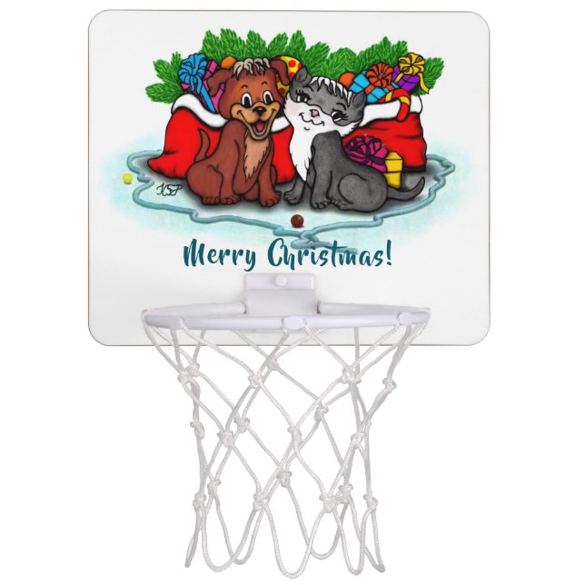 Kitty and Puppy , Happy XMas Mini Basketball Hoop (Front)