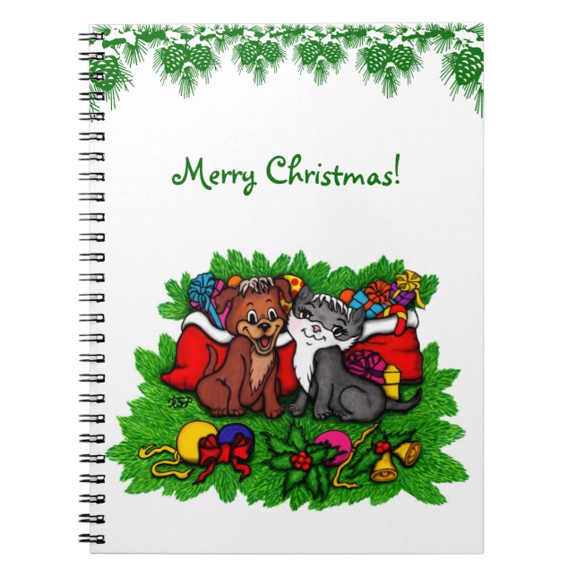 Kitty and Puppy , Happy XMas Notebook (Front)
