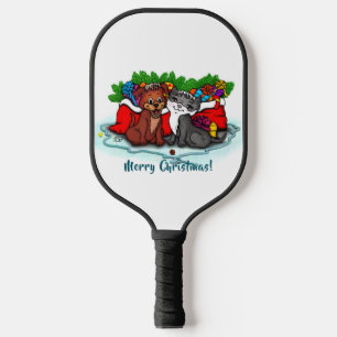 Kitty and Puppy , Happy XMas Pickleball Paddle