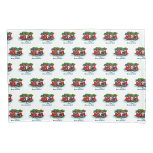 Kitty and Puppy , Happy XMas Pillow Case