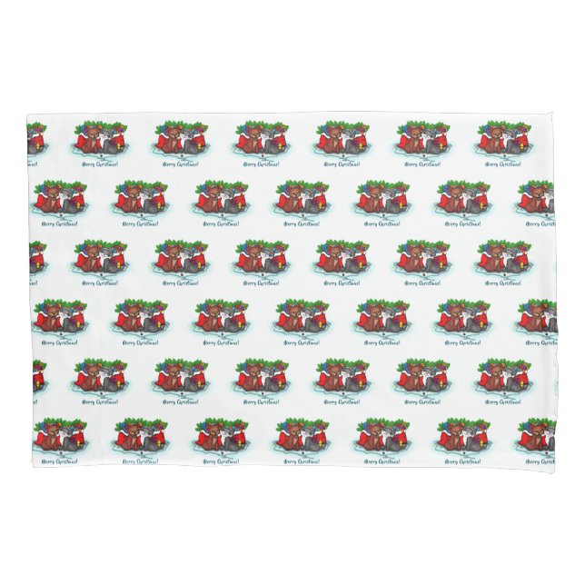 Kitty and Puppy , Happy XMas Pillow Case (Front-Left)