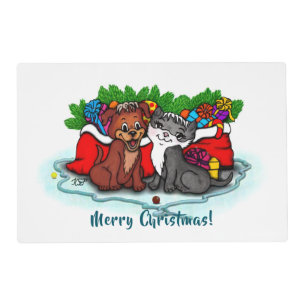 Kitty and Puppy , Happy XMas Placemat
