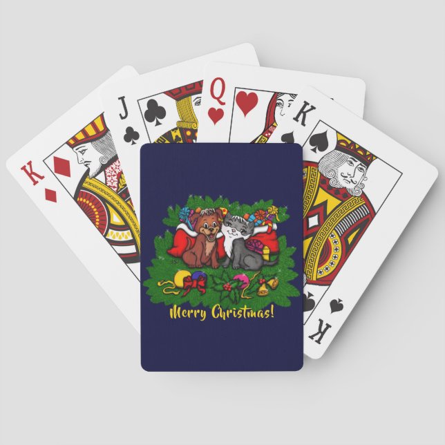 Kitty and Puppy , Happy XMas Poker Cards (Back)