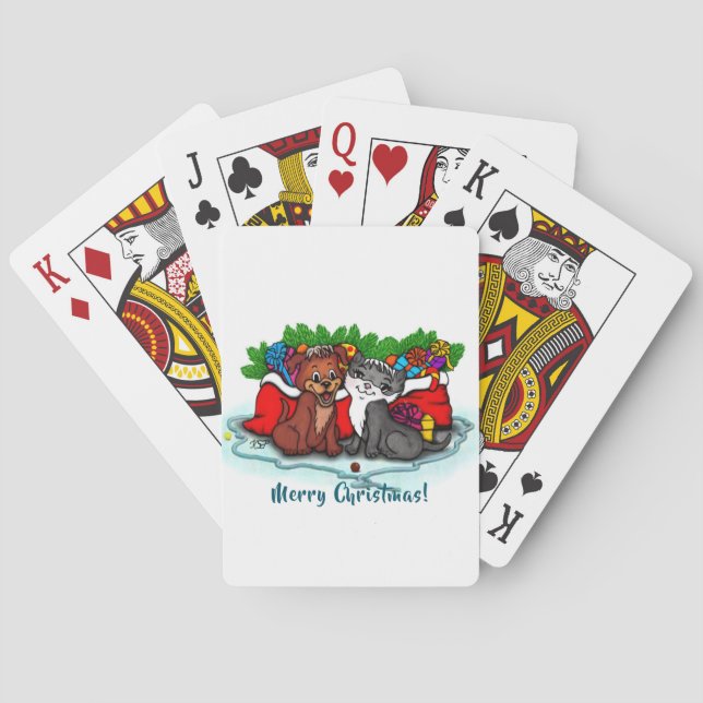 Kitty and Puppy , Happy XMas Poker Cards (Back)