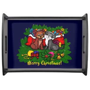 Kitty and Puppy , Happy XMas Serving Tray