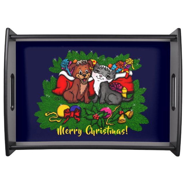 Kitty and Puppy , Happy XMas Serving Tray (Front)
