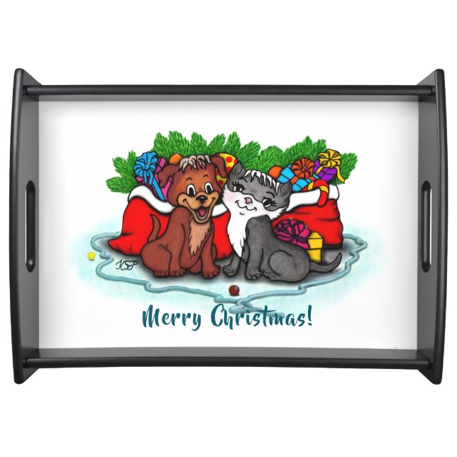 Kitty and Puppy , Happy XMas Serving Tray (Front)