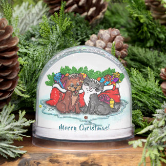 Kitty and Puppy , Happy XMas Snow Globe