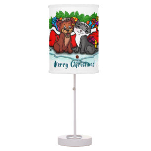 Kitty and Puppy , Happy XMas Table Lamp