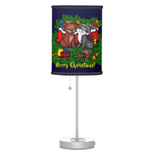 Kitty and Puppy , Happy XMas Table Lamp