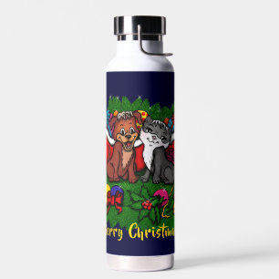 Kitty and Puppy , Happy XMas Water Bottle