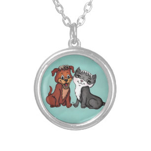 Kitty and Puppy Silver Plated Necklace